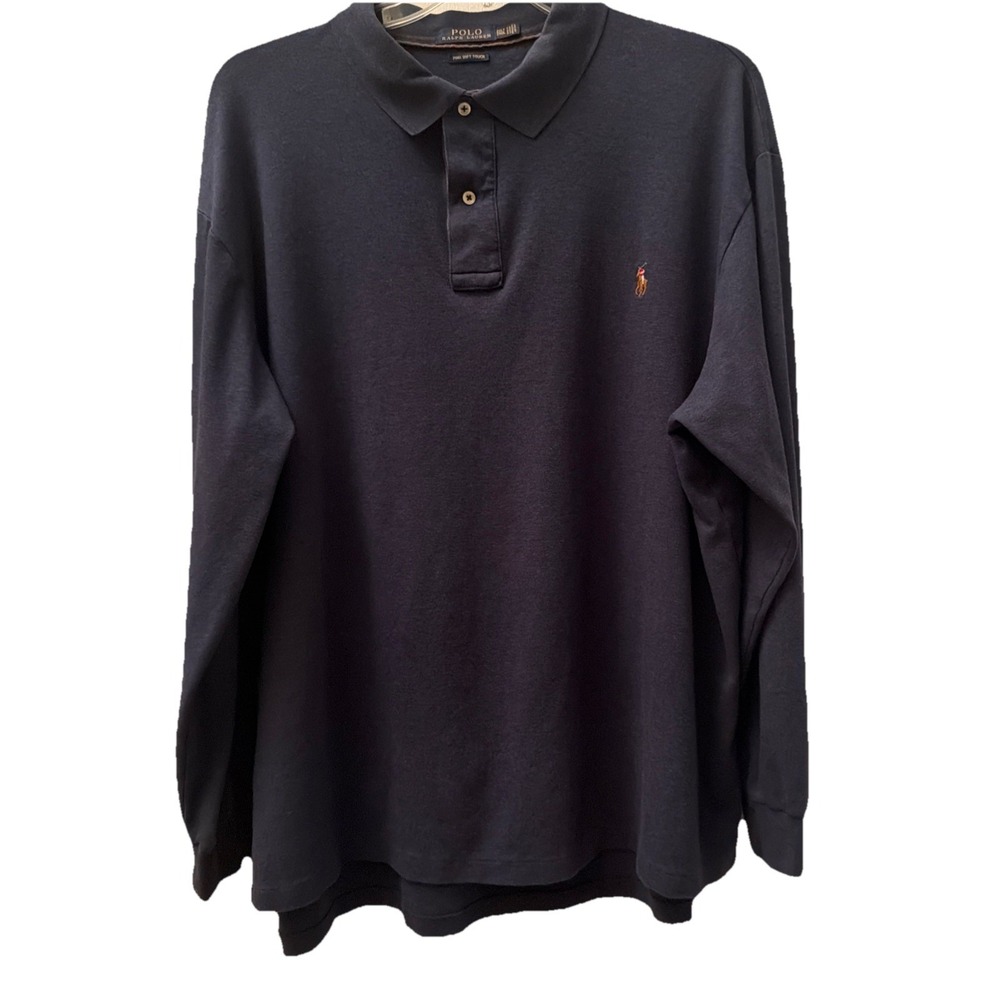 Polo Ralph Lauren Performance Navy Blue Polo Shirt Long Sleeve Men's Size 2XLT